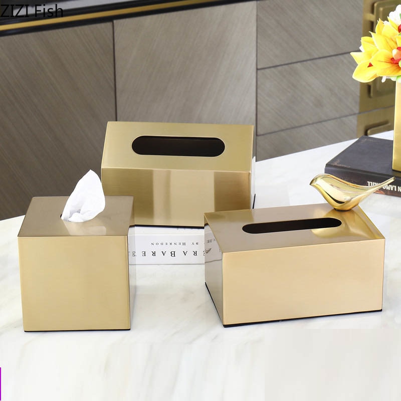 Klassisk europæisk metal gyldent firkantet tissuekasse rullepapir opbevaring hjem stue sofabord desktop tissuekasse hjemindretning