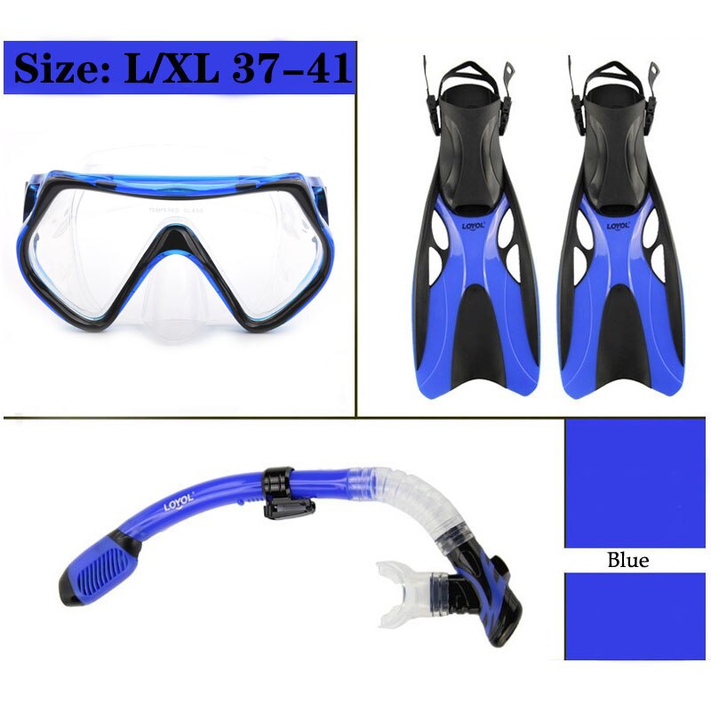 Duikbril Volwassen Duiken Vinnen Set Professionele Zwemmen Bril Waterdichte Bril Mannen Vrouwen Buis Scuba Snorkelen Flipper: Blue Size L XL