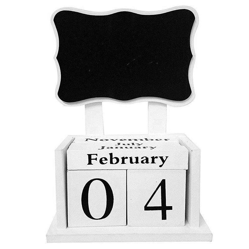 Calendario de bloques de madera con pizarra-Blanco-organizador y planificador-Calendario de escritorio perpetuo