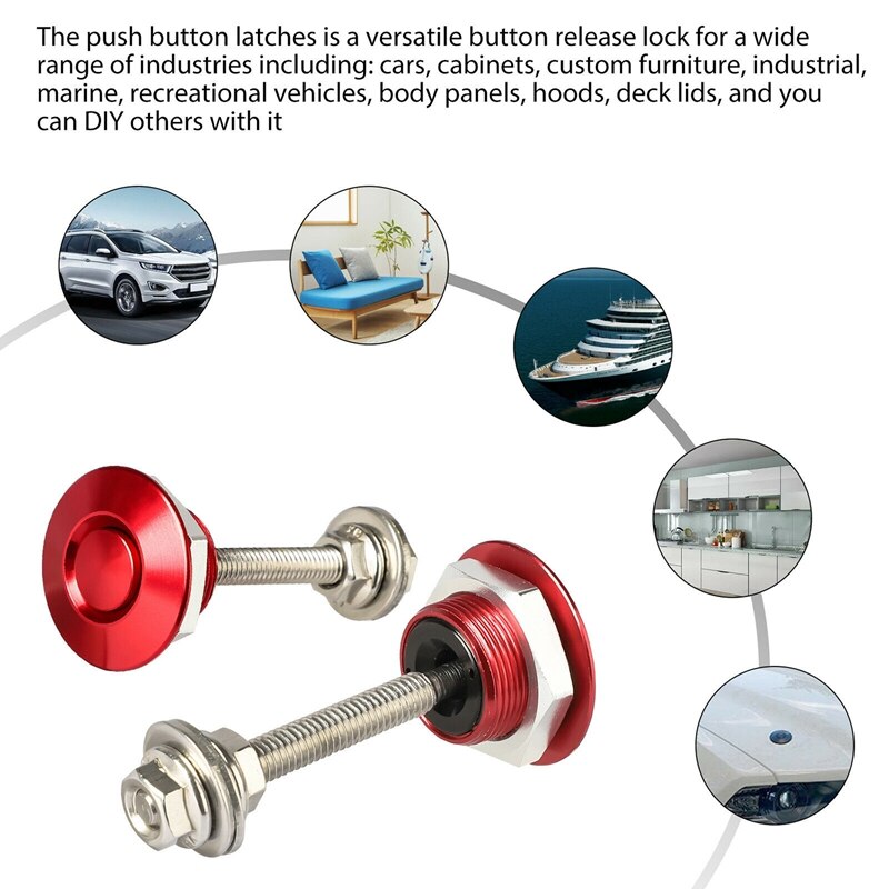 4X Quick Release Push Hood Latch Button Car Pin Bonnet Lock Bumper Clip Latches