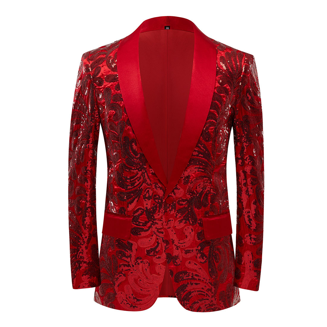 Veste de Costume de luxe en velours rouge pour hommes, Blazer à motif Floral, châle , à revers, Costume de chanteur de scène: XXL 46R