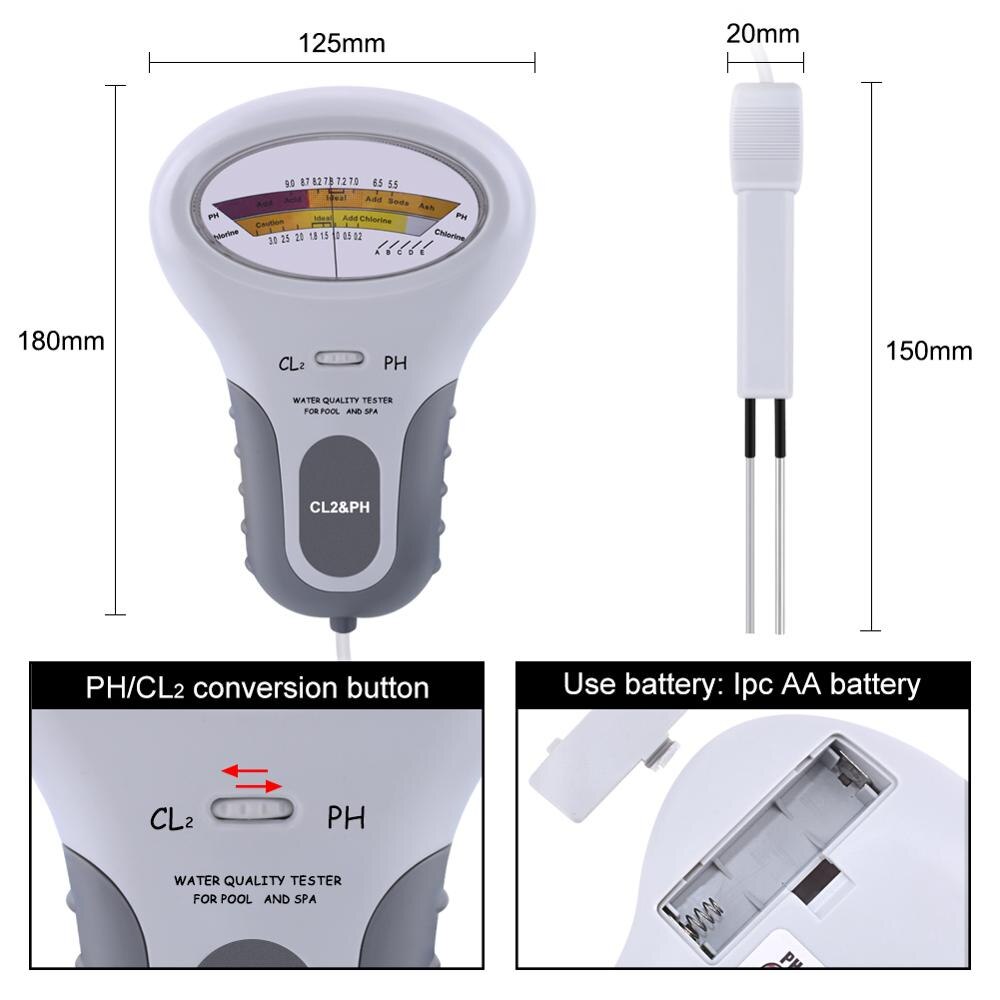 2 in 1 vand ph & chlor pc -102 niveau vand test enhed  cl2 måling til swimmingpool akvarium