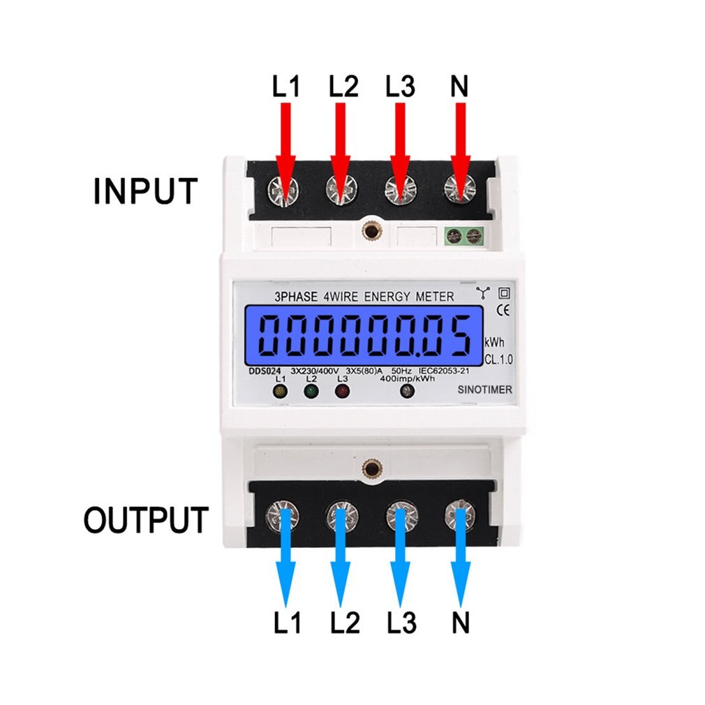 Din Rail 3 Phase 4 Wire Electronic Watt Power Consumption Energy Meter Wattmeter kWh 5-80A 380V AC 50Hz LCD Backlight Display