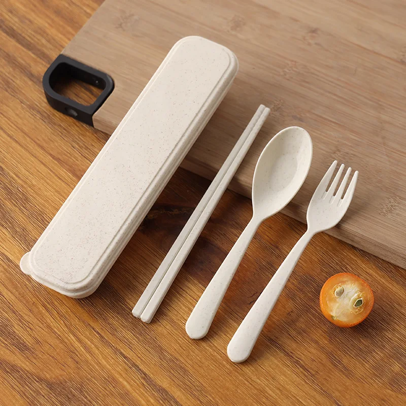 Juego de utensilios para acampar, juego de utensilios reutilizables con estuche, juego de cubiertos, tenedores, cuchara, vajilla, palillos para viajes, picnic, camping: Blanco
