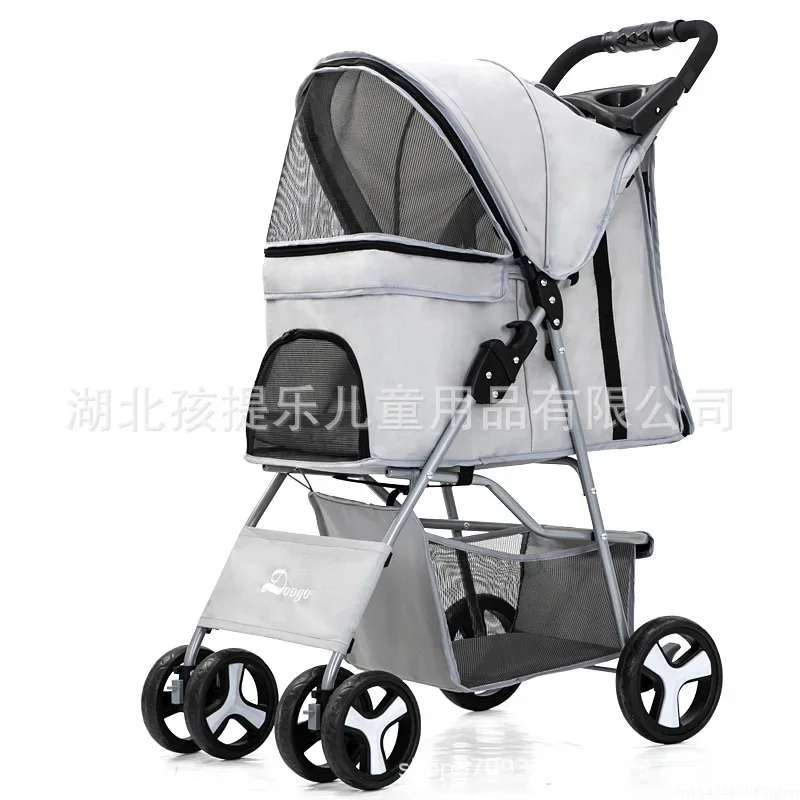 DTC-804 Portable Foldable Pet Cart Cat Dog Four Wheeled Cart Pet Outing Cart Single Handed with Sunroof