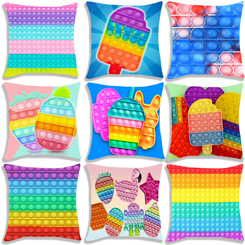 Pop Het Afdrukken Kussensloop Regenboog Kleur Leuke Kussenhoezen Sofa Stoel Bed Kussensloop Huis Decoratieve Kussensloop 45Cm * 45Cm