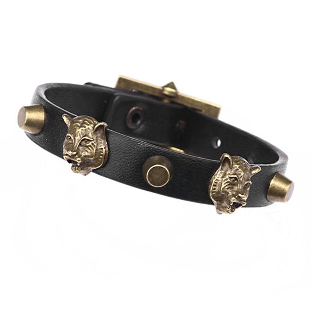 Mode Mannen Sieraden Antieke Bronzen Tijger Hoofd Punk Lederen Armbanden Verstelbare Alloy &amp; Leer Mannelijke Armbanden Accessoires