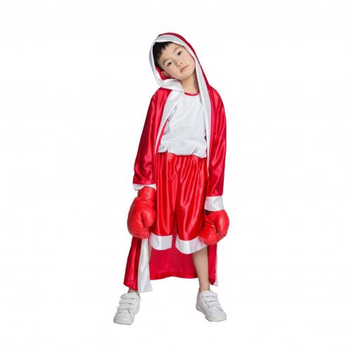 2020 crianças menino vermelho azul boxer traje roupas macacão com manto de boxe robe festa fantasia infantil menino: Red 130cm