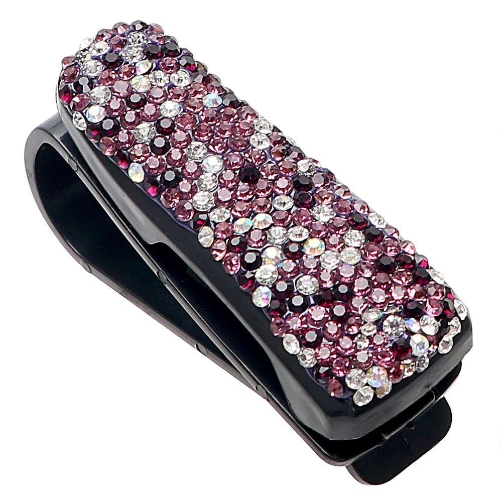Rhinestone auto feste klips briller tilfeller diamant lagringsholder bil styling bærbar solskjerm solbriller briller holder: Lilla