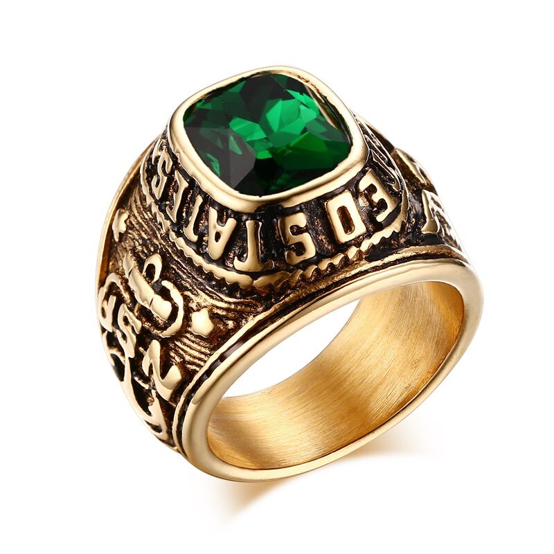Vnox us navy ring til mænd guld farve rød sten veteran ring flag mærkat emblem: 11 / Grøn