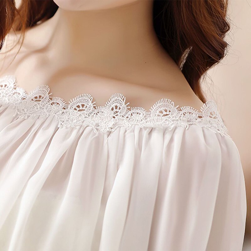 Women Summer Thin Shoulder Off Ruffle Wonderful Chiffon Shawl Lady Solid Soft Formal Applique Evening Wrap Ivory