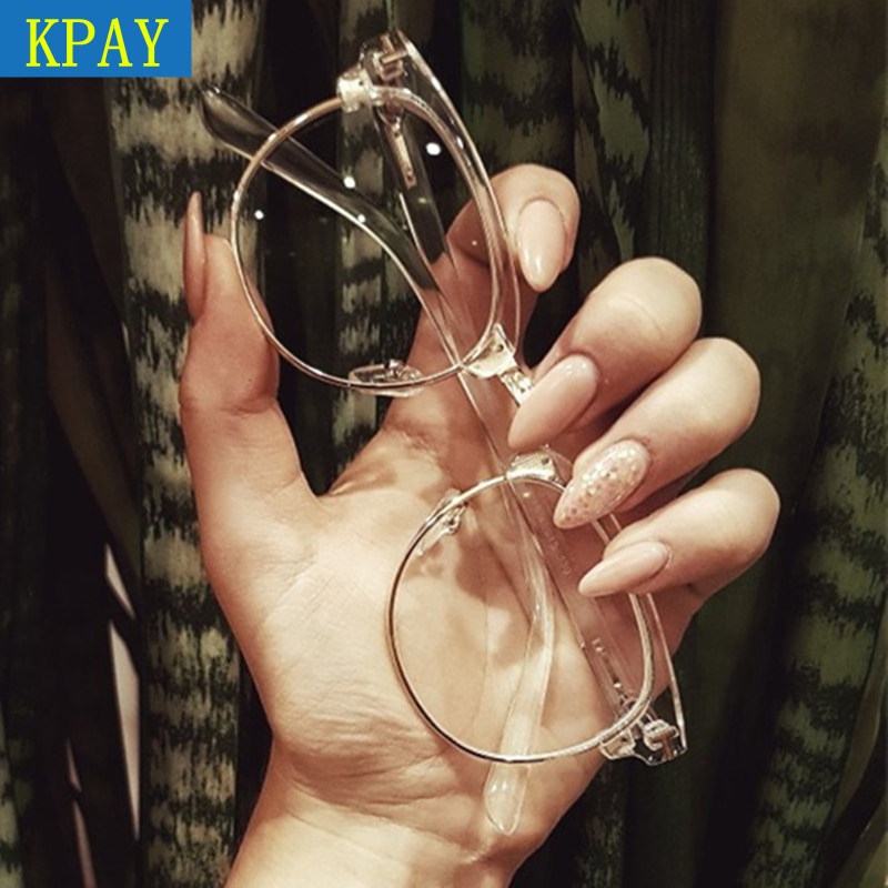 Half Metal Women Glasses Frame Eyewear Men Eyeglasses Frame Vintage Optical Spectacle Frame Spectacles Square Clear Glasses