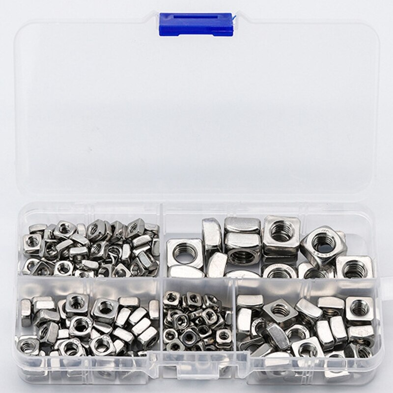 185 pezzi kit assortimento dadi quadrati acciaio inossidabile M3 M4 M5 M6 M8 dadi quadrati metrici impostato dadi a quattro lati
