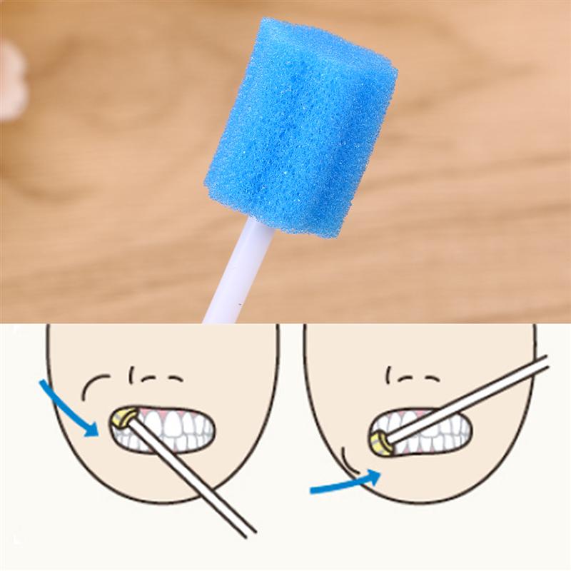100 Uds esponja en bastoncillos de algodón desechable limpiador de boca de palo esponja de Limpieza de dientes hisopo herramienta de limpieza de maquillaje de Cuidado Oral