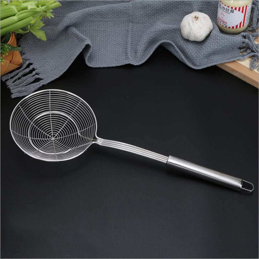 Nätsil skummare, rostfritt stål spindelsil, slev för köksstekning, pasta, spagetti, nudlar, silver