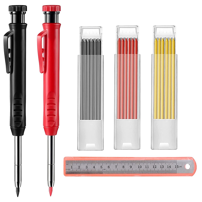 2Pcs Carpenter Pencils Set Solid Carpenter Pencil Carpentry Automatic Pencils Set Marking Tool For Carpenter Scriber