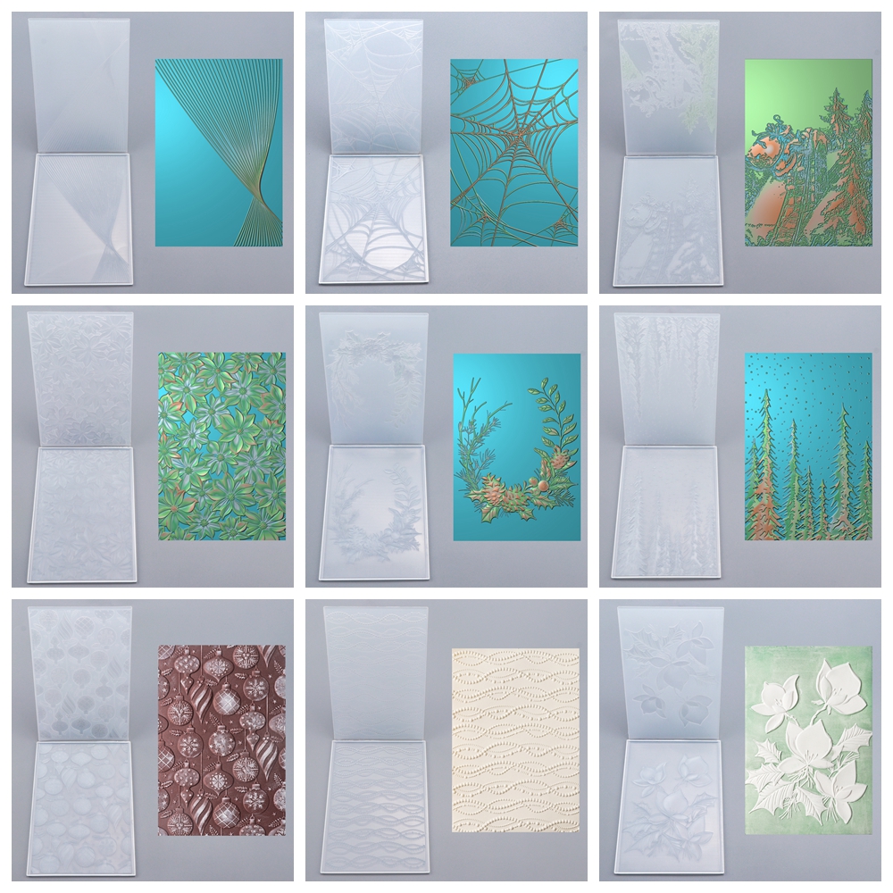Trees 3D Embossing Folder Blooming Flowers Christmas Decorations Spider Web Background Patterns Templates Stencil For DIY Scrapb