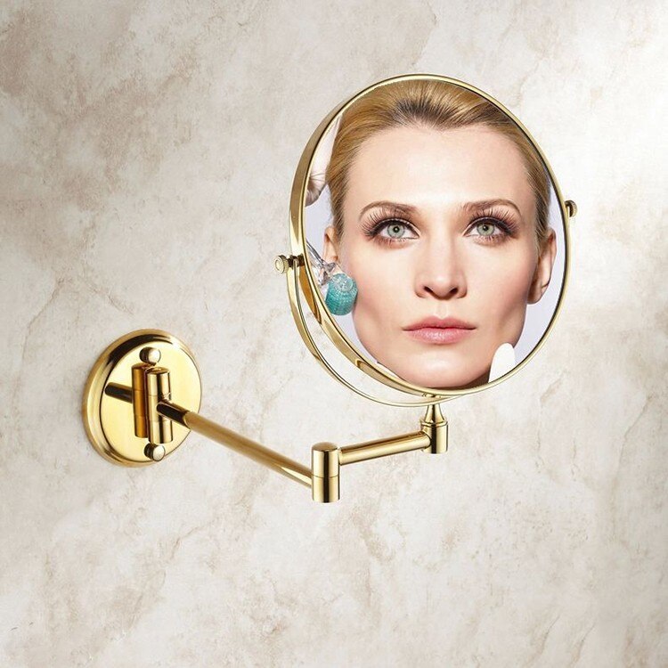 Senducs Gold Bathroom Mirror 8 Inch Brass Bath Mirror Of 3x Magnifying Mirror For Folding Bathrrom Mirrors