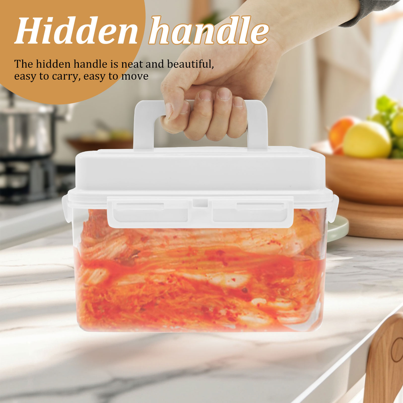 Plastpressefermenteringsbeholder med skjult håndtag pressebakke klar kimchi-pressebeholder god forsegling af surkål