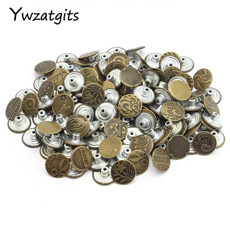 Ywzatgits 20 Set/partij Metalen Knoppen Gemengde Stijlen Metalen Schacht Voor Jeans Fasterners Diy Naaien Kleding Accessoires YG1319