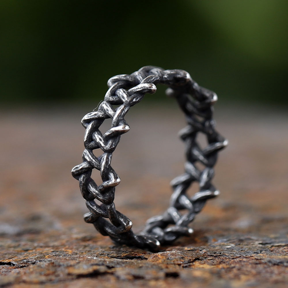 Anillo de pareja de espinas irregulares de acero inoxidable 316L con personalidad, anillos de dedo Retro para hombre y mujer, de joyería para amantes 2024: 10 / Negro