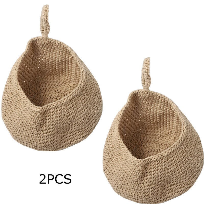 Wall Hanging Vegetable and Fruit Basket Natural Wicker Woven Fruit Basket Kitchen Table Wall Hanging Storage Basket Dry Shelf2pc