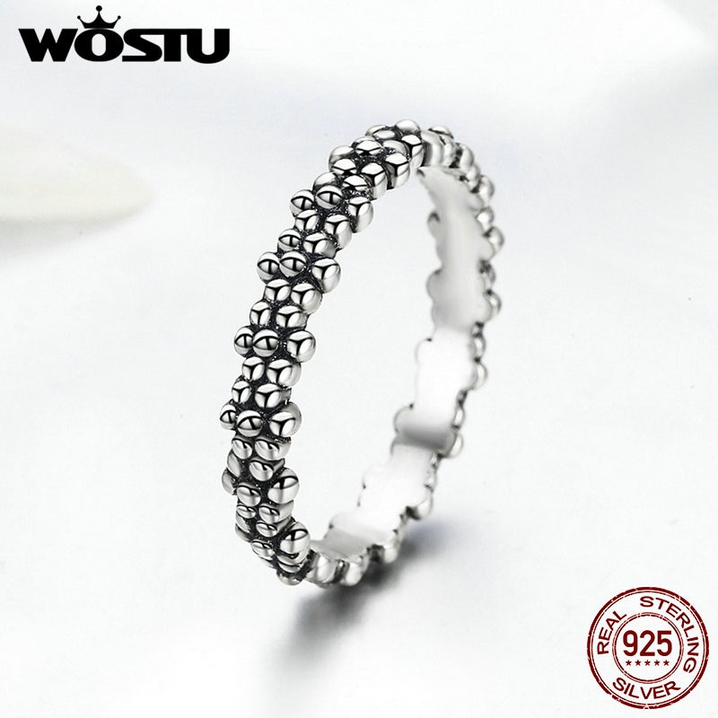 WOSTU Echt 925 Sterling Zilveren Vintage Madeliefjes Stapelbare Ringen Voor Vrouwen Mode S925 Zilveren Sieraden XCH7628