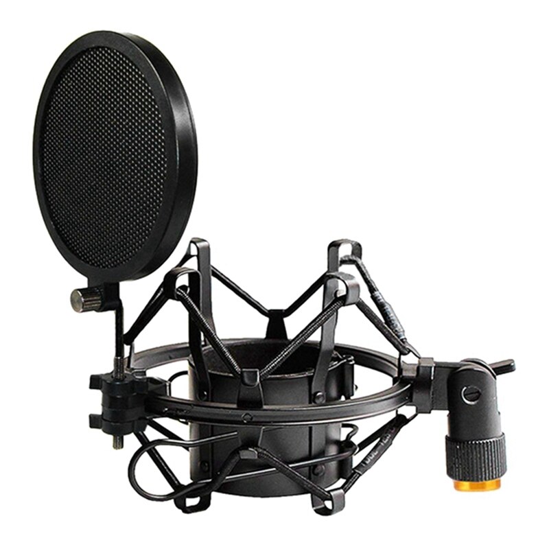 Microphone Shock Mount with Double Mesh Filter Adjustable Anti Vibration High Isolation Metal Mic Mount Holder Clip: Default Title