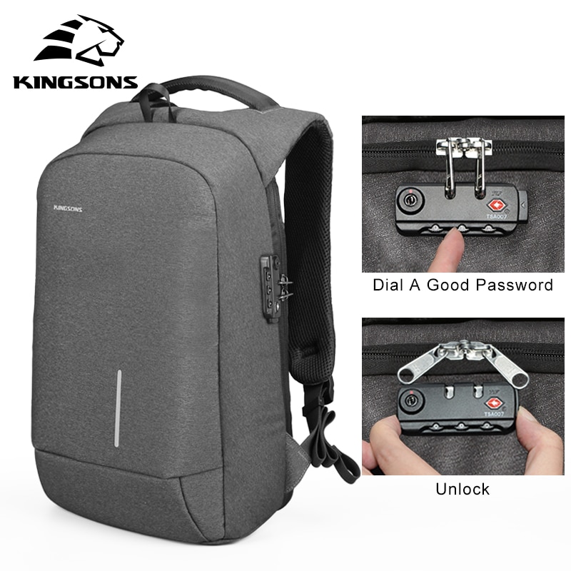 Kingsons Men Women Small Backpack 13''15'' Laptop Bags Bookbag School Bags USB Charging Anti-theft Lock Phone Sucker Luxury