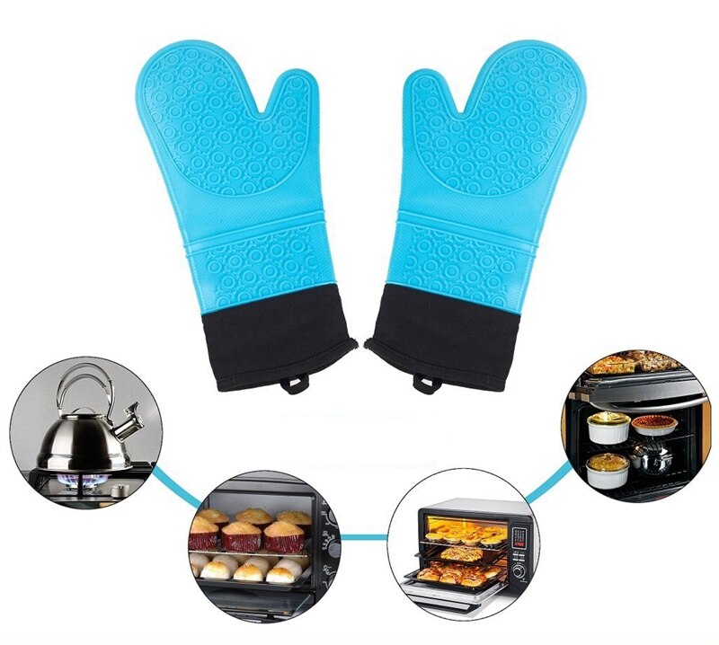 Guantes de silicona de longitud larga para horno, Manoplas de algodón resistentes al calor para horno, utensilios de cocina para microondas, 1 unidad