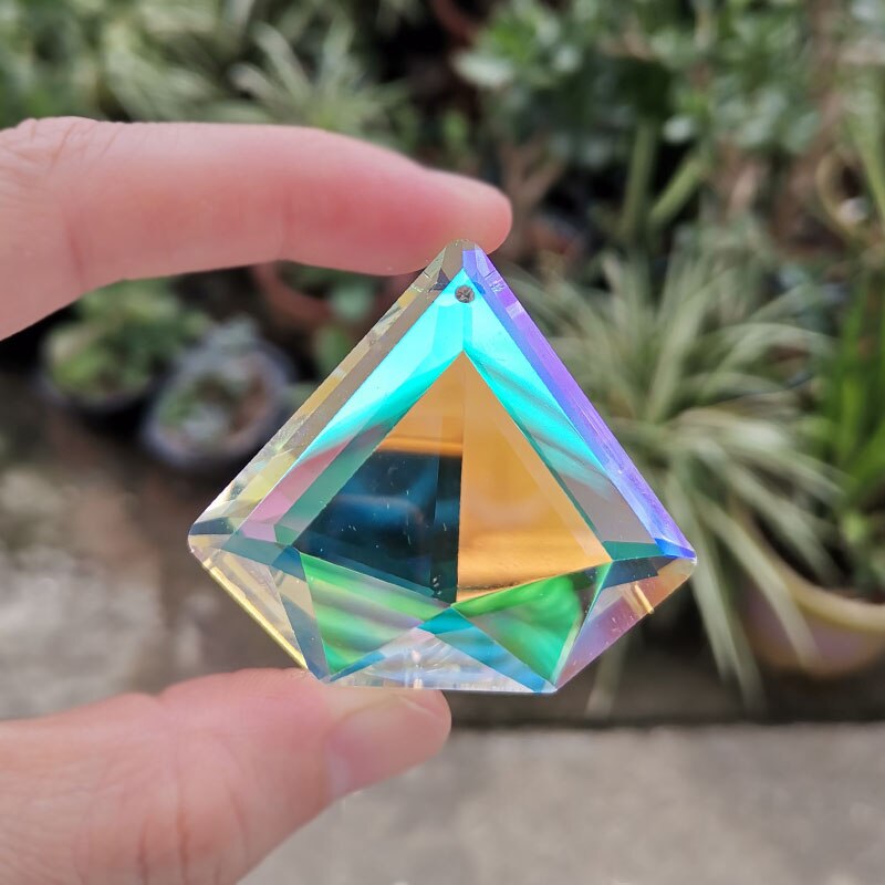 48mm krystal solfanger oblate diamant prisme glas lysekrone lampe perle del regnbue hængende vedhæng hjem bryllup haveindretning: Ab farve