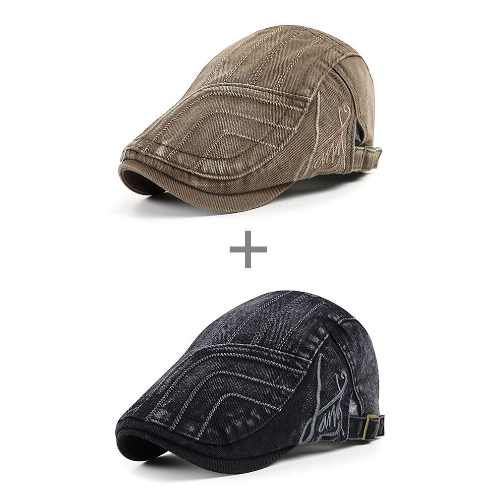 [AETRENDS] Washed Denim Newsboy Cap Men Peaked Flat Caps Artist Hat Casual Berets Hat Z-10139