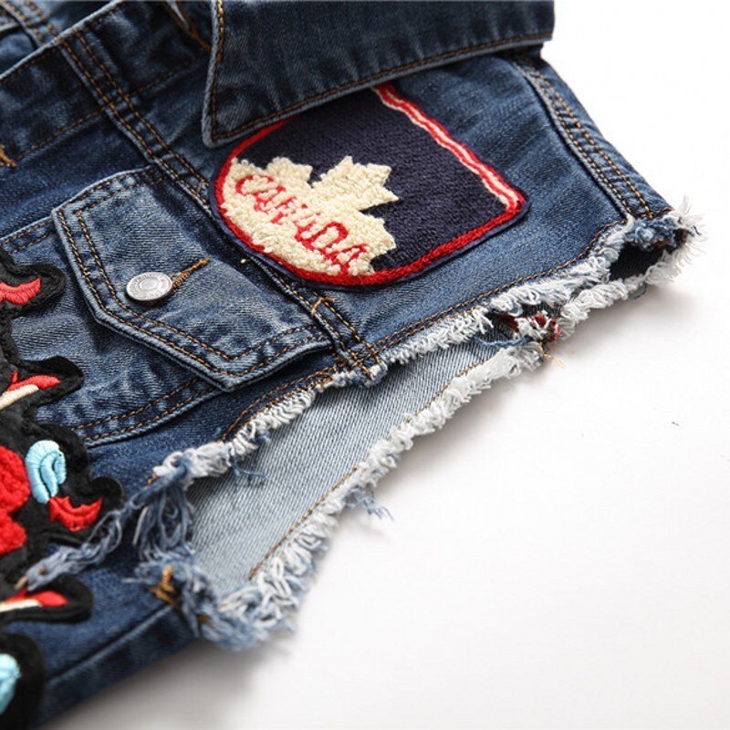 Summer Mens Vest Vintage Embroidery Slim Fit Sleeveless Mans Waistcoat Casual Single Breasted Jean Colete Masculino