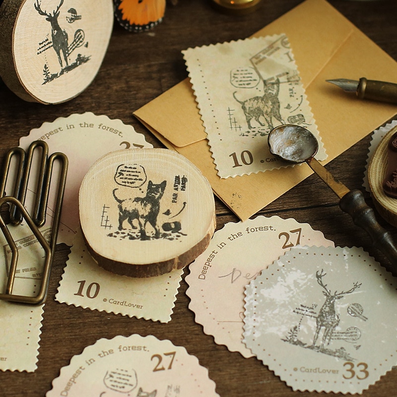 Djur skog vintage trästämplar set gummitätning för gör-det-själv pappersvaror scrapbooking handbok dagbok brev dekor
