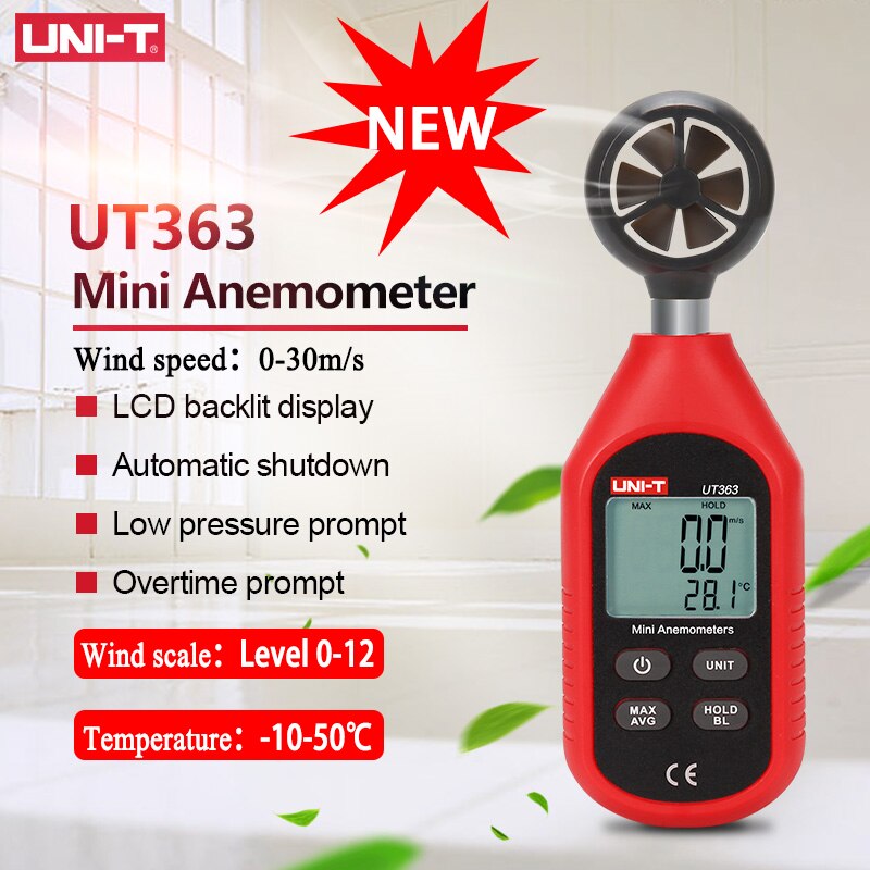 UNI-T UT363 UT363BT Handheld Anemometer Digital Wind Speed Measurement Temperature Tester LCD Display Air Flow Speed Wind Meter