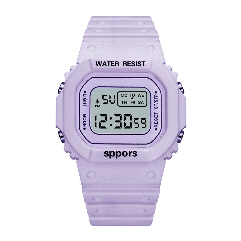 Transparent digital lysande klocka fyrkantig kvinnor klockor sport elektronisk armbandsur reloj mujer klocka: Lila