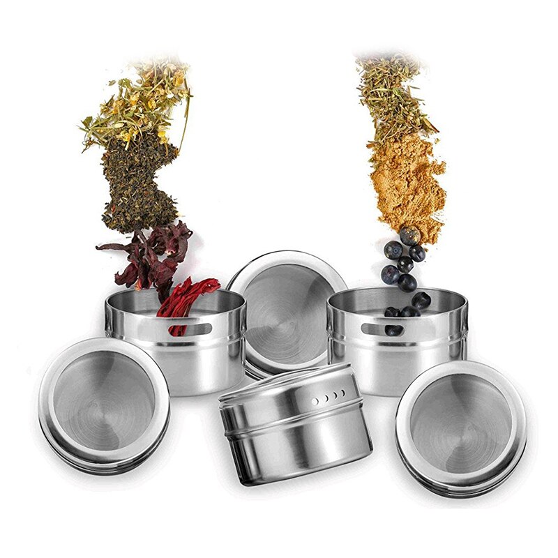 Magnetic Spice Jar Set With Stickers Stainless Steel Spice Storage Tins Container Pepper Seasoning Sprays Tools seasoning bottle