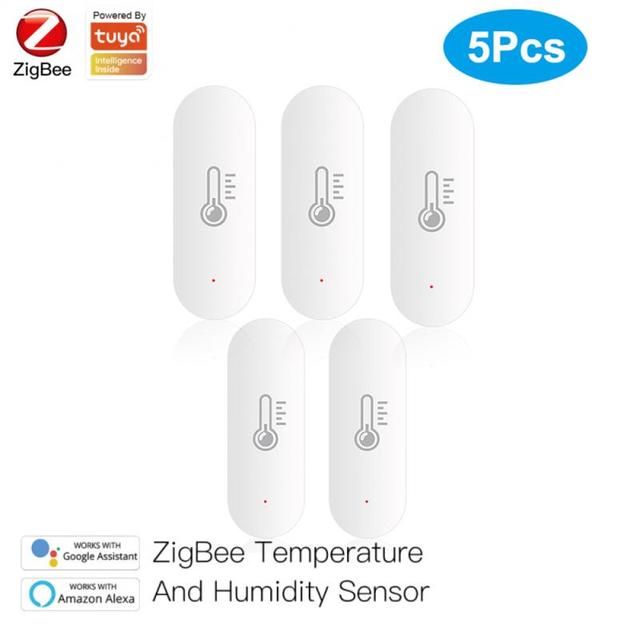 Tuya Temperature And Humidity Sensor ZigBee Indoor Hygrometer Thermometer Smart Home Humidity Detector Support Alexa Google Home: 5Pcs
