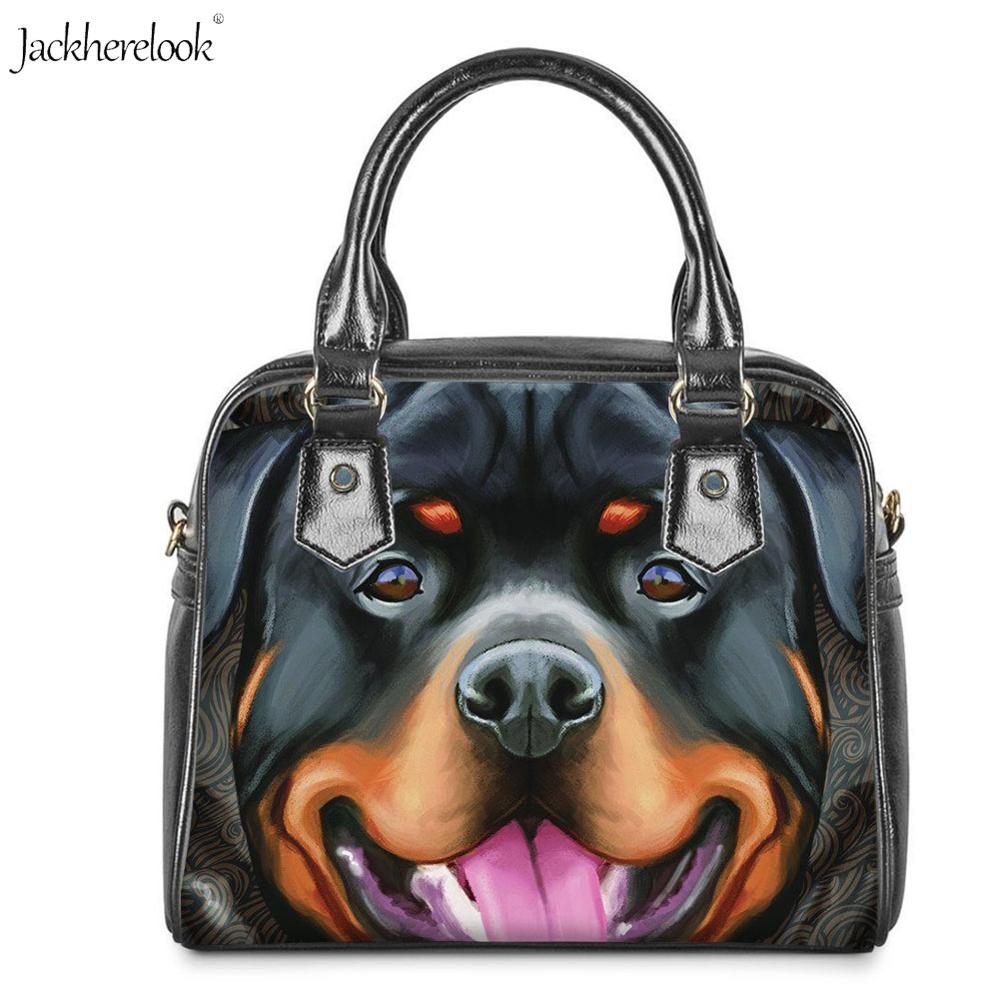Jackherelook torba na ramię ze skóry pu dla pani 2 sztuk/zestaw Rottweiler pies Pet torba czarny nadruk zwierzęta torebki i portfel: HX639DL
