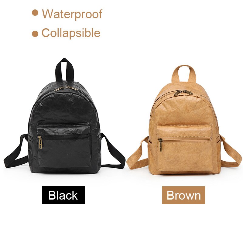 Mochila plegable para hombre y mujer, bolso de hombro, impermeable, con cremallera, papel Kraft, resistente a FA $1