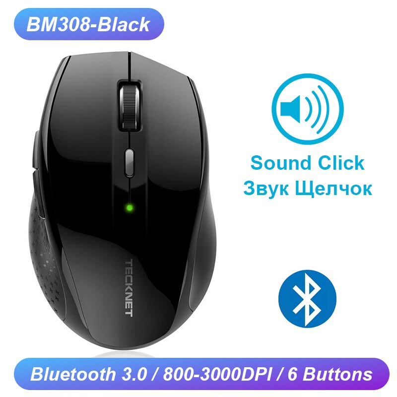 TeckNet Computer Wireless Gaming Mouse 6 Buttons 2400 DPI Mause 2.4G Receiver USB Optical Ergonomic Mouse Gamer Wireless For Lap: BM308 Black