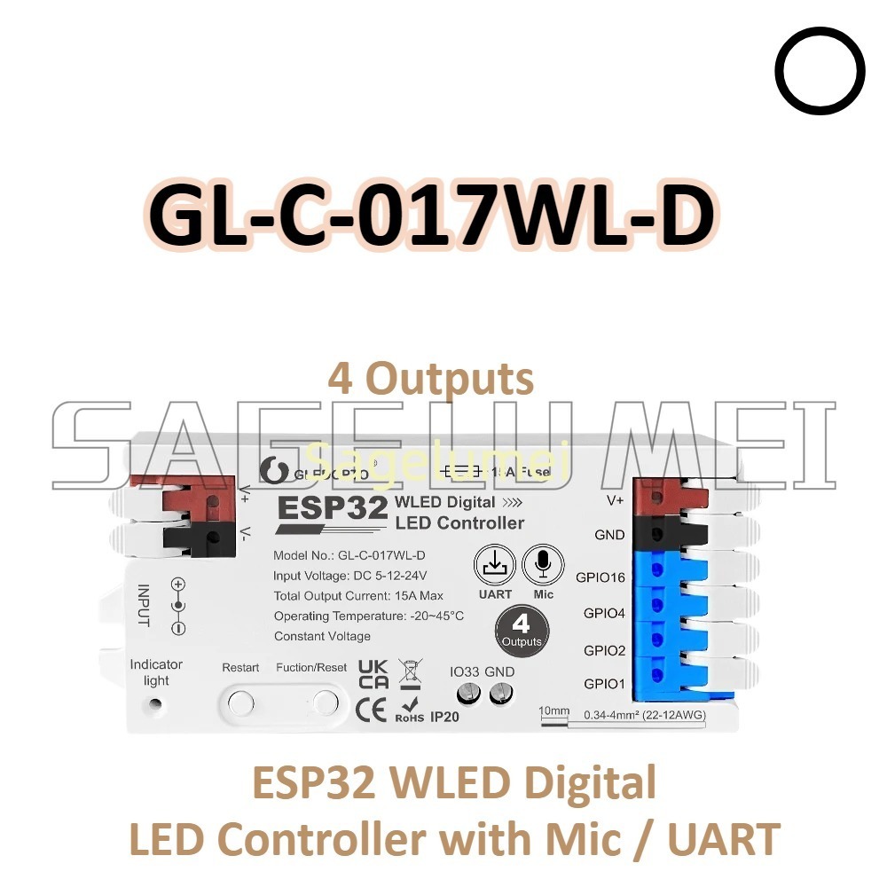 WLED LED Controller GL-C-016WL-D DC 5-24V GLEDOPTO ESP32 Supported WS2811, SK6812, SM16703P, WS2812 Strip Light: PURPLE