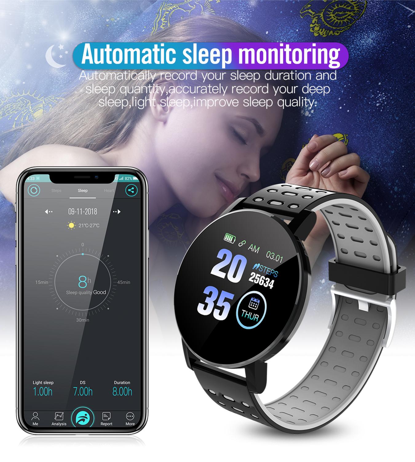 119 plus bluetooth smart ur blodtryk hjertefrekvens vandtæt sport runde smartwatch kvinder ur tracker til android ios