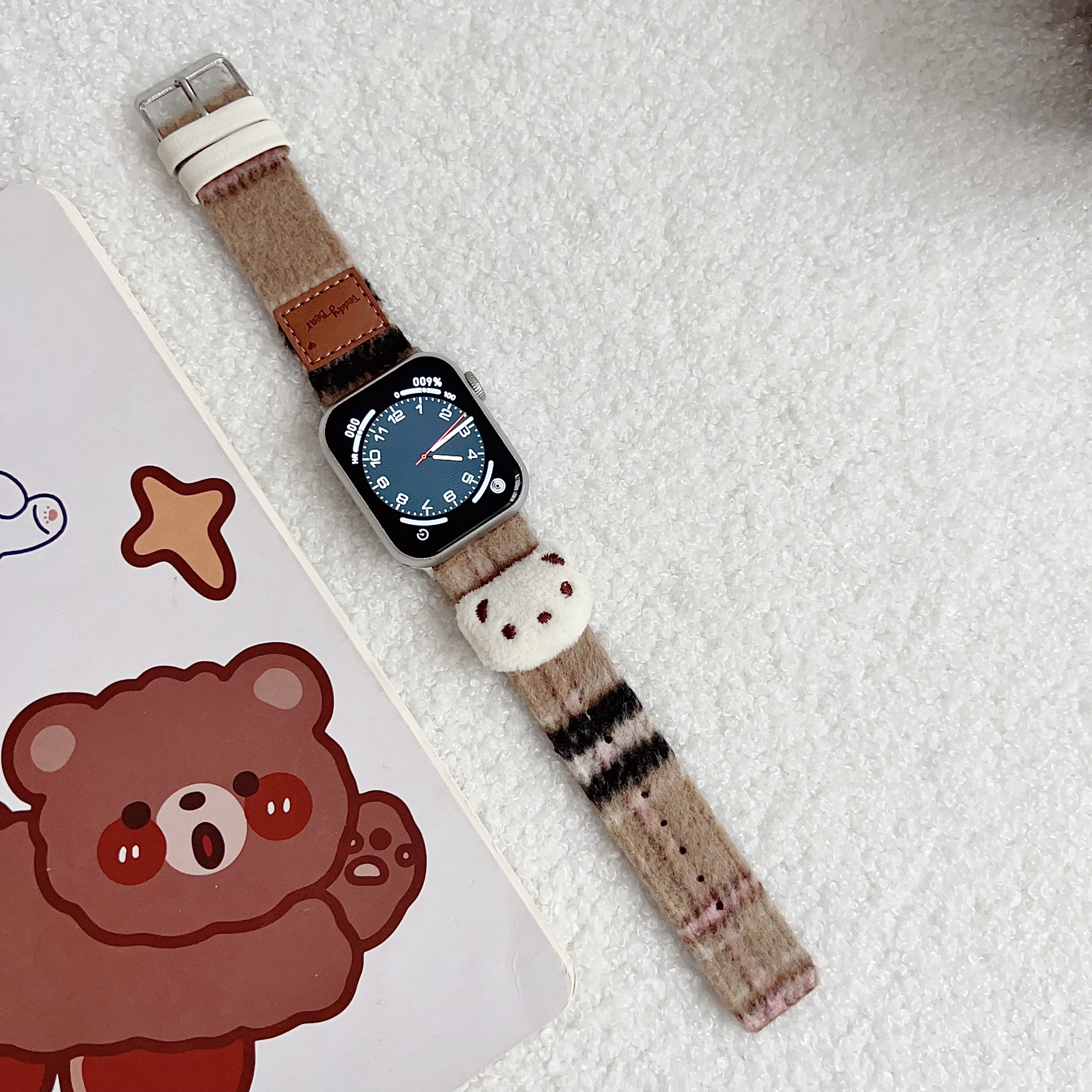 Leren band voor Apple Watch Band Meisjes Schattige beer Armbandketting met Iwatch9876SE Ultra40 41 44 45 mm Dames Pluche Doek Pols: M / Blue pink