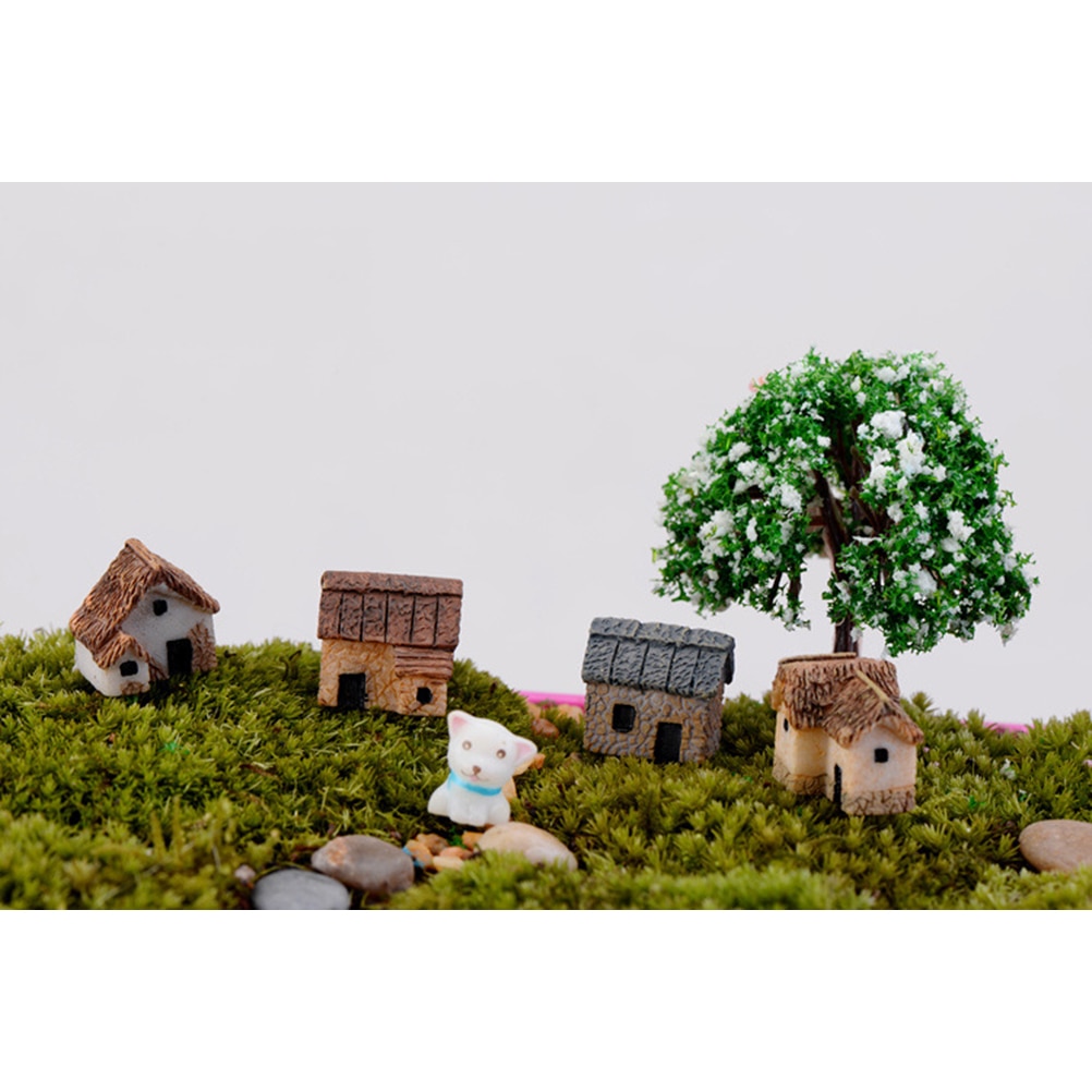 Winomo 4Pcs Miniatuur Tuinieren Landschap Micro Dorp Steen Huizen Thumbnail Huis Rieten Hutten Voor Tuin Decor Miniaturas