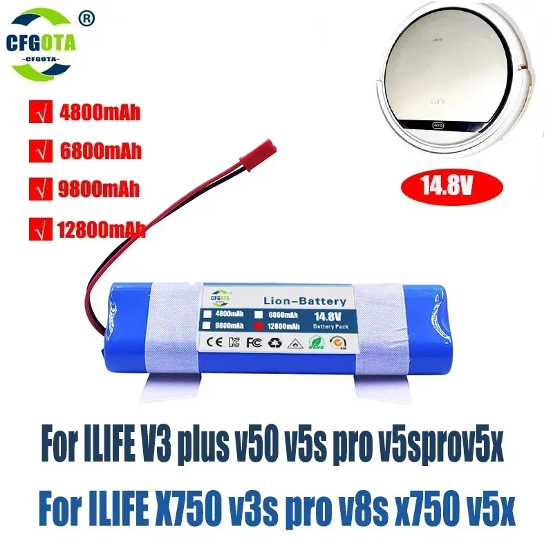 14,8 V 12800 mAh Lithium-Akku für ILIFE V5 V5s V50 V3 DF45 DF43 Plus v3s Profi Roboter-Staubsauger ILIFE v5s Profi Akku
