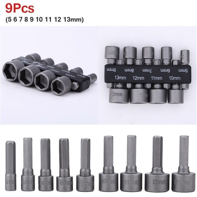 9 Stks/set 5 Mm-13 Mm Hex Socket Mouw Nozzles Moer Driver Set