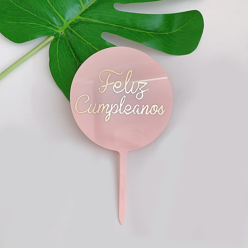 Acrylic Spanish Happy Birthday Cake Topper Feliz Cumpleanos Baking Cake Decoration Kids Birthday Party Favors Cake Toppers