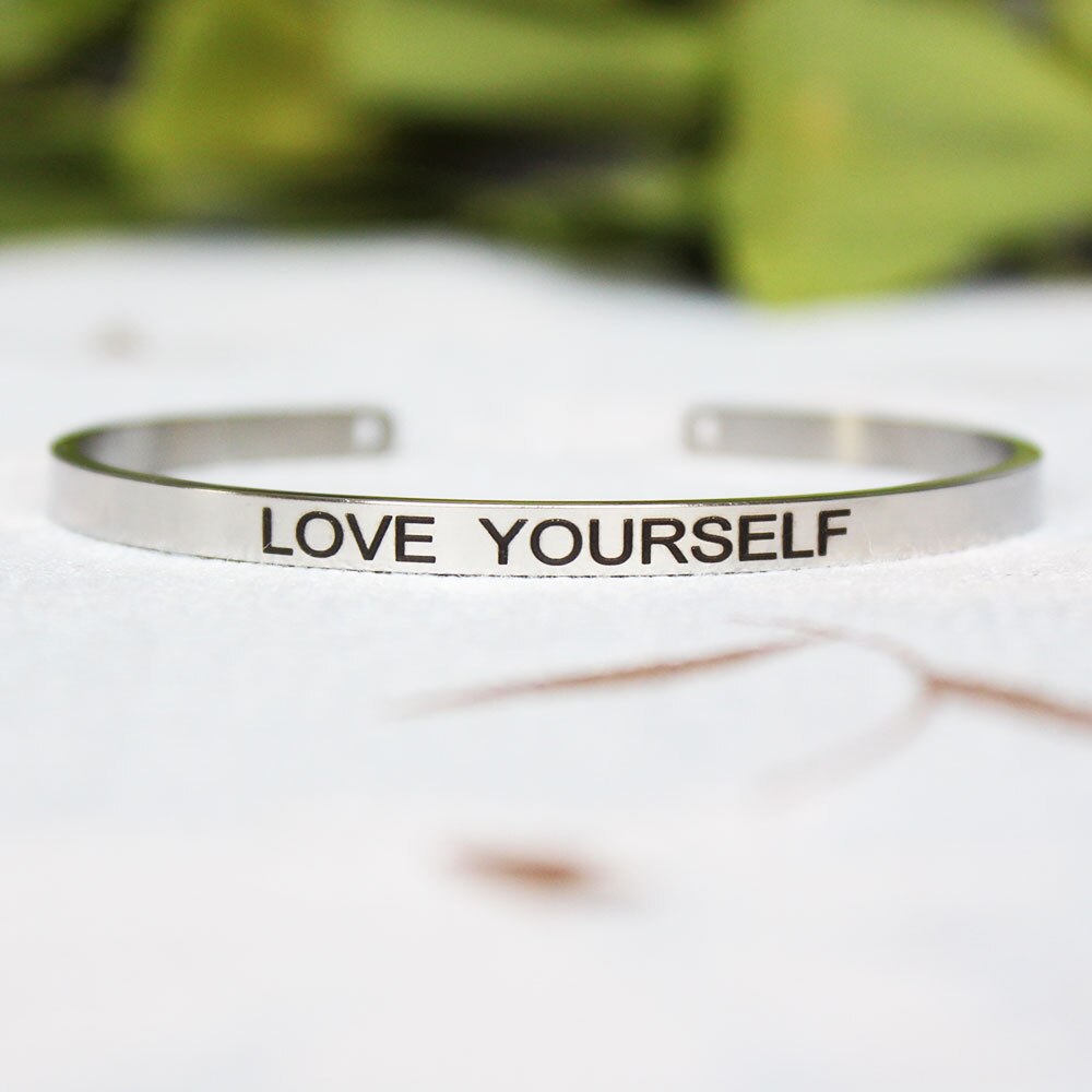 4mm Quotes Mantra Bracelets 316L Stainless Steel Open Cuff Bangle Female Inspirational Jewelry Bracelets SL-149: M