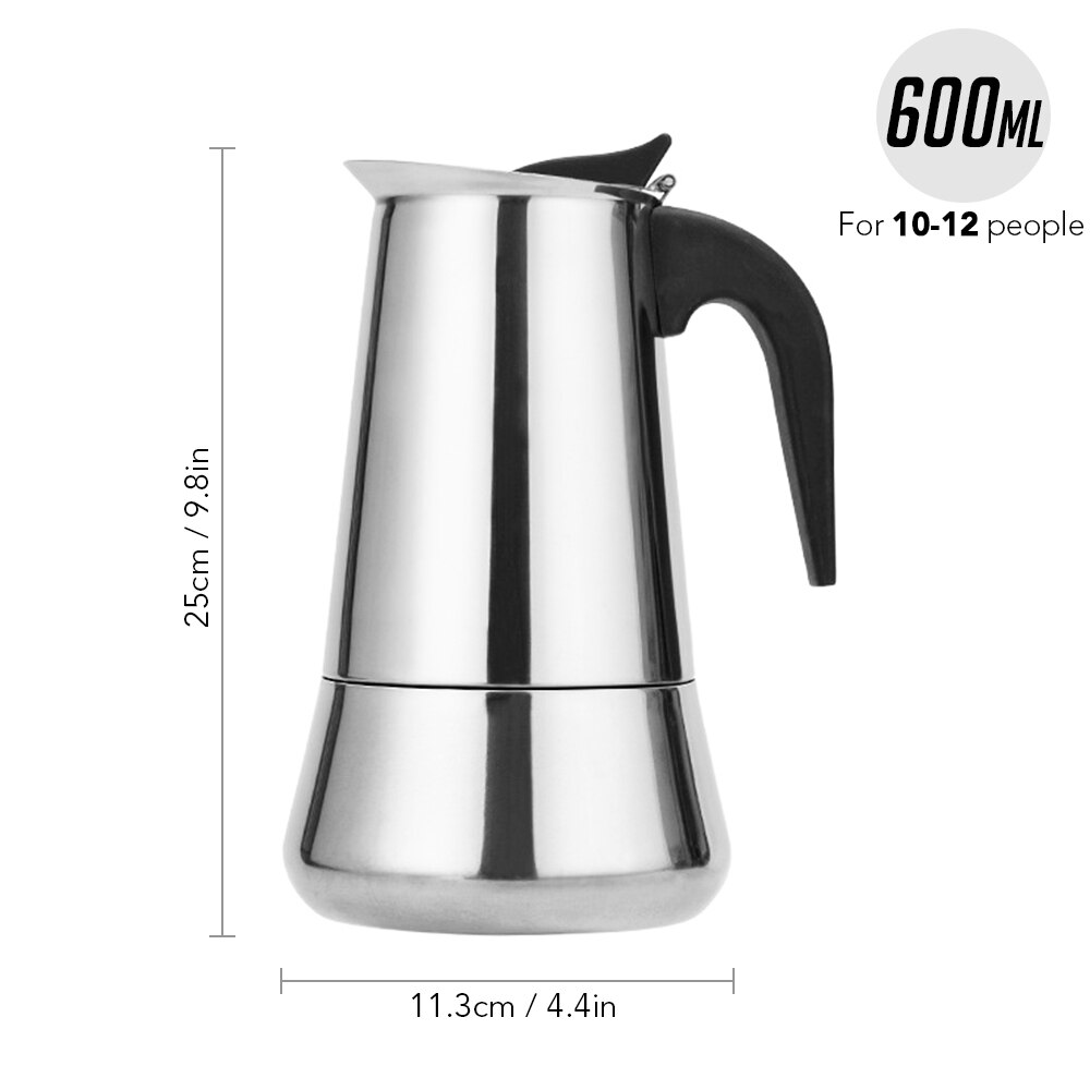 Stainless Steel Stovetop Coffee Pot Espresso Coffee Maker Kettle 100ML / 200ML/300ML / 450ML / 600ML Outdoors Indoors Cafeteira: 600ml
